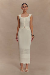 Madeline Scallop Knit Midi Skirt - Ivory