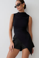 Suong High Neck Gathered Top - Black