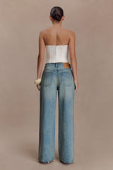 Melany Applique Denim Bustier - White
