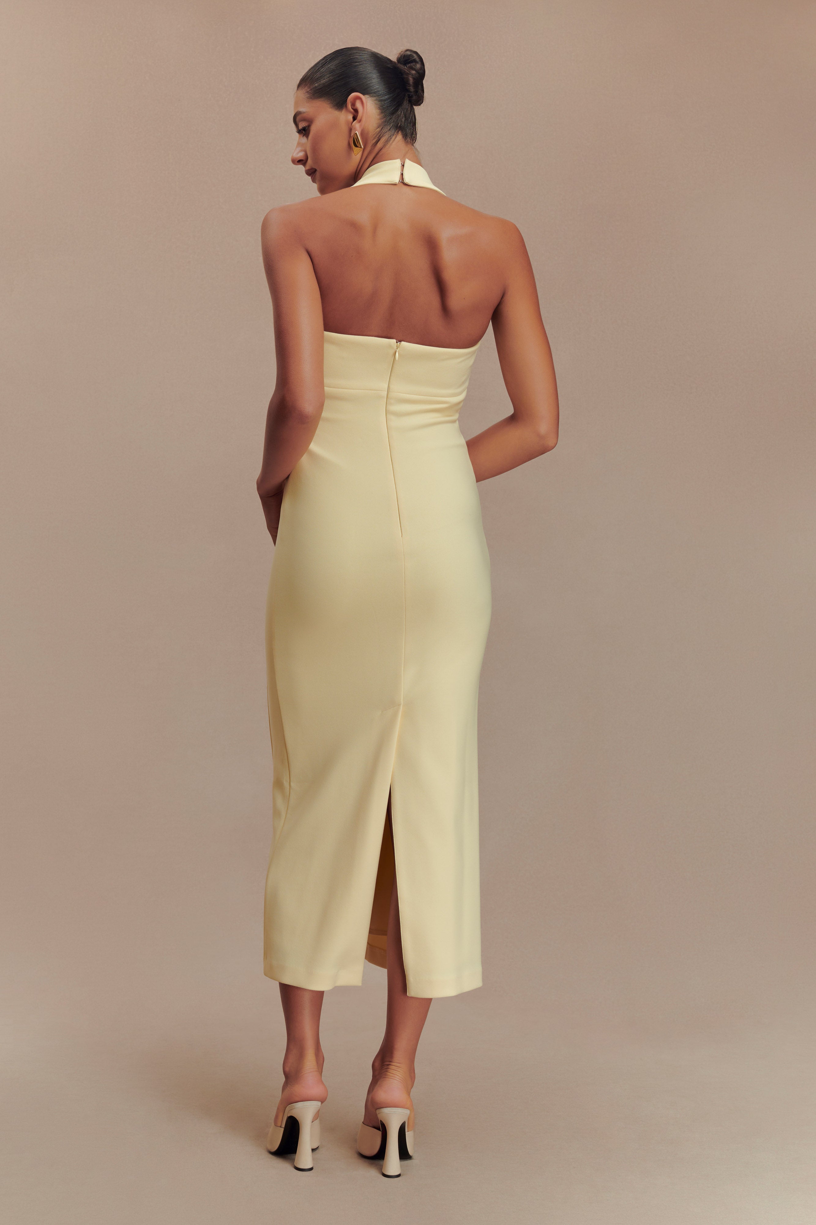 Amelita Suiting Halter Midi Dress - Pale Lemon