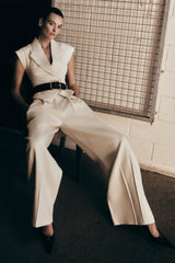 Raya Mid Rise Wide Leg Linen Pant - Natural Beige