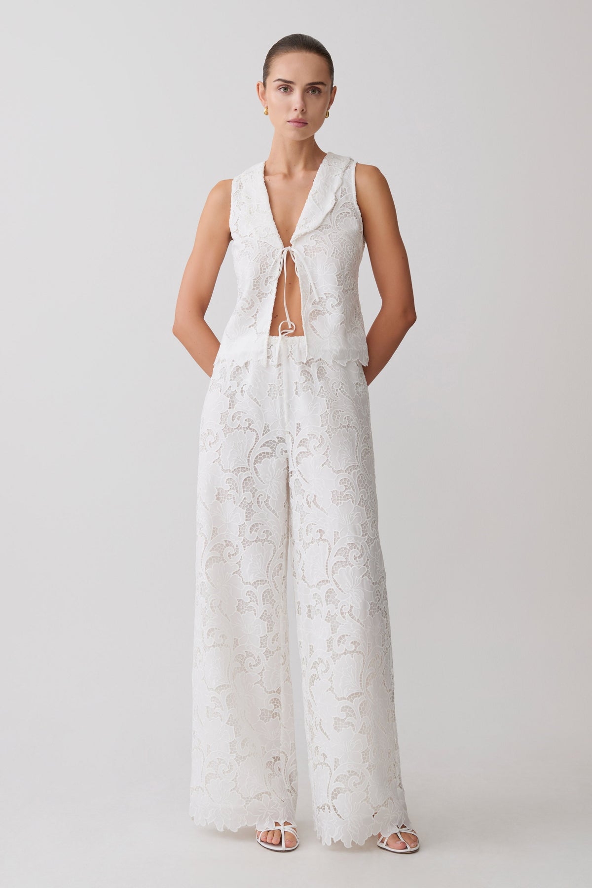 Tessa Broderie Straight Leg Pants - White