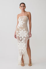 Mandie Hand Crochet Asymmetrical Maxi Dress - White