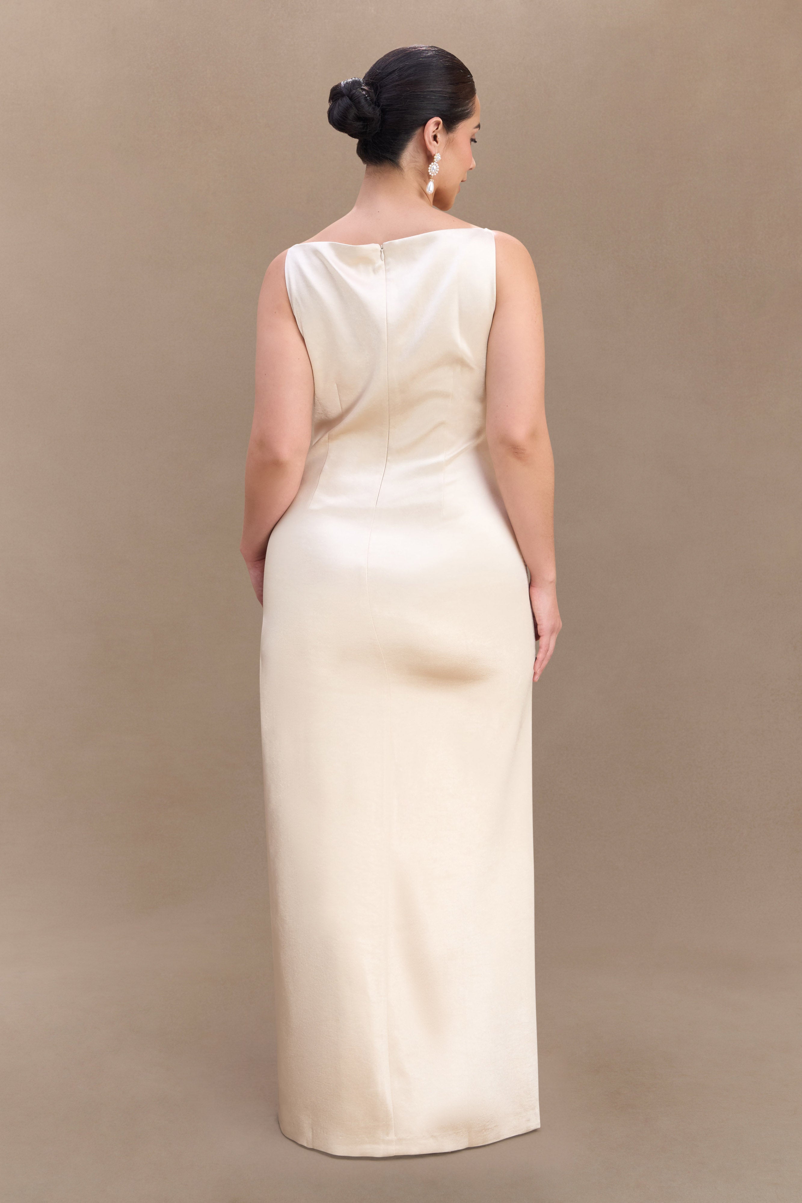 Violet Sleeveless Satin Maxi Dress - Blush Gold